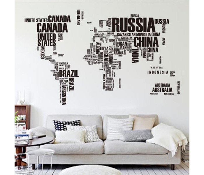  World Map wall sticker WMS-05B Black - Zoom Image