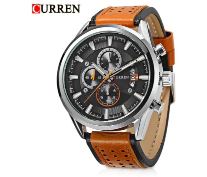 Curren 8290 Analog Quartz Watch For Men Silver And Brown - Zoom Image