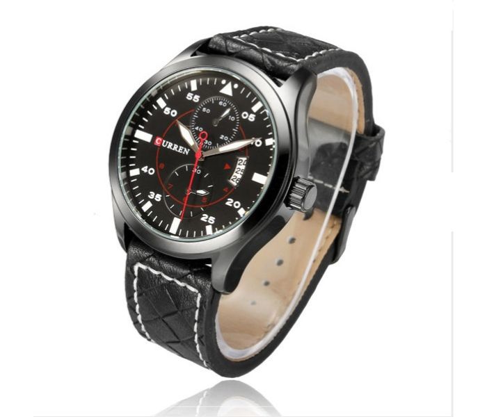 Curren 8151 Leather Strap Analog Watch For Men Black - Zoom Image 1