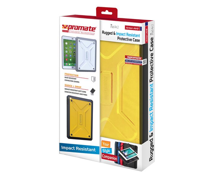 Promate Armor-Air2 Rugged & Impact Resistant Protective Case for iPad Air 2 - Yellow - Zoom Image 1