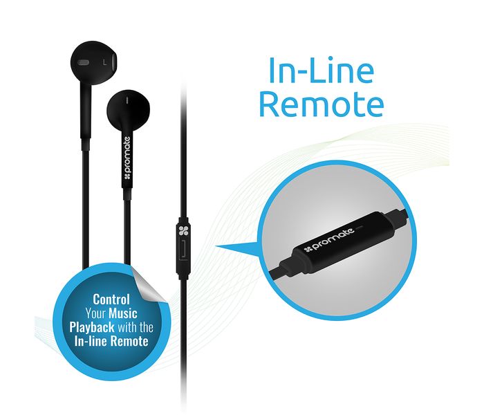 Promate Gearpod-IS Universal Ergonomic In Ear Stereo Earphone with Microphone, Black - Zoom Image 2