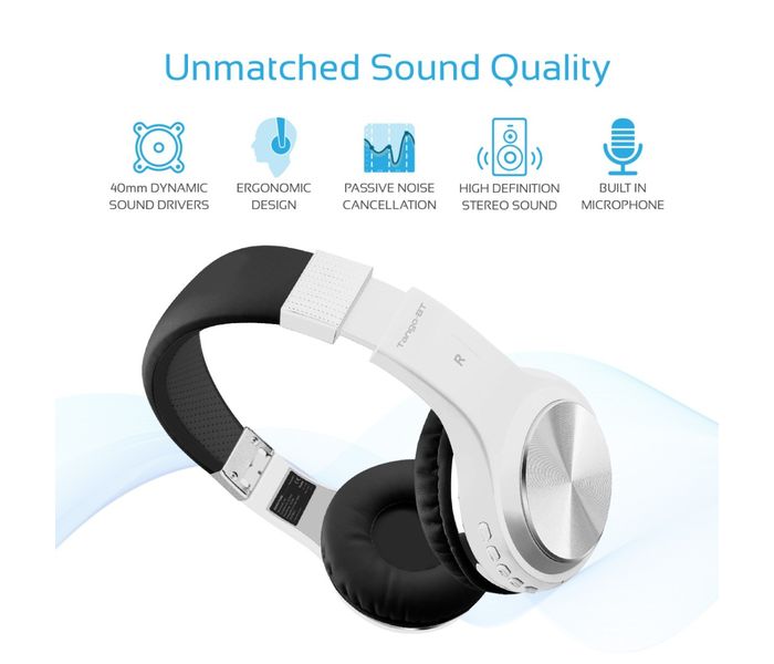 Promate Tango-Bt Foldable On-Ear Wireless Stereo Headset with Built-In Music Controls, White - Zoom Image 2