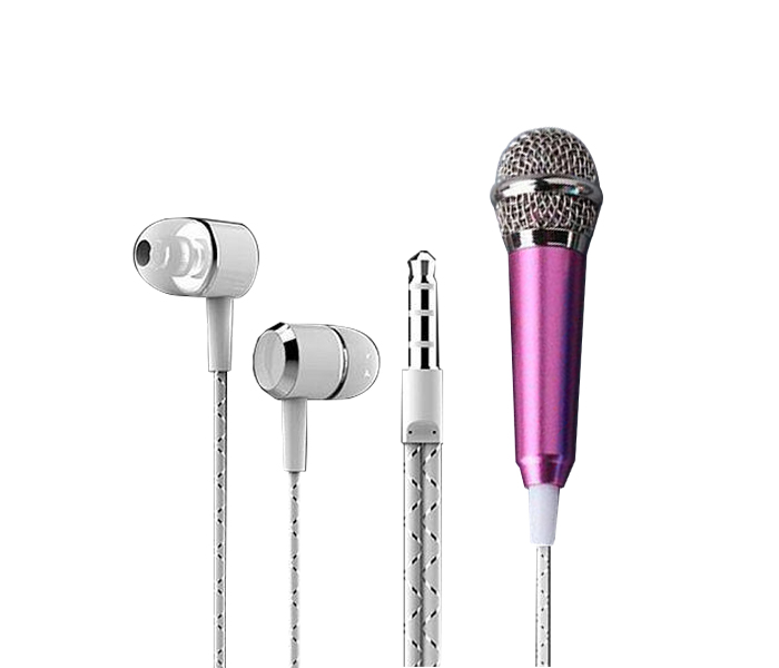 Fashionable Tiktok Mobile Phone Clip On Mic With Earphone - Pink - Zoom Image