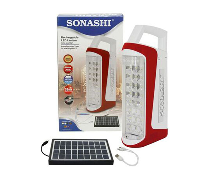 Sonashi SEL-697SP 24 Piece Rechargeable LED Lantern with Solar Panel & Mobile Charging Function - Red - Zoom Image 3