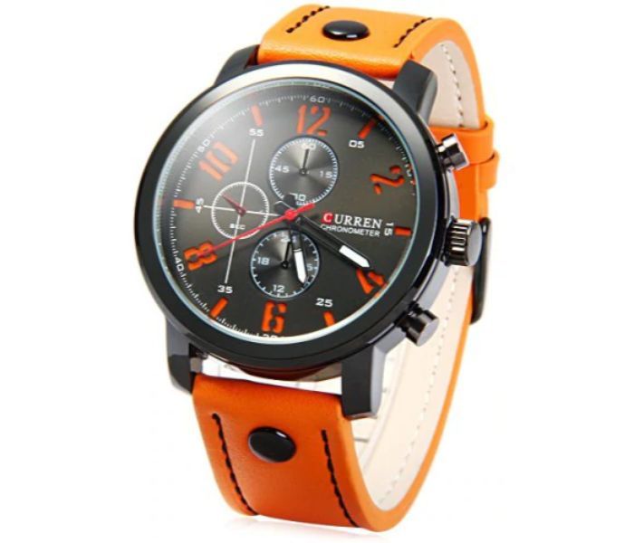 Curren 8192 Quartz Watch With Leather Band For Men Orange And Black - Zoom Image 1