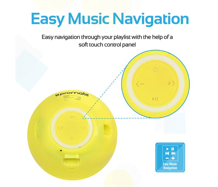 Promate Coolclassic Cute Emoji Stereo Sound Wireless Bluetooth Speaker with Built-in Mic - Yellow - Zoom Image 3