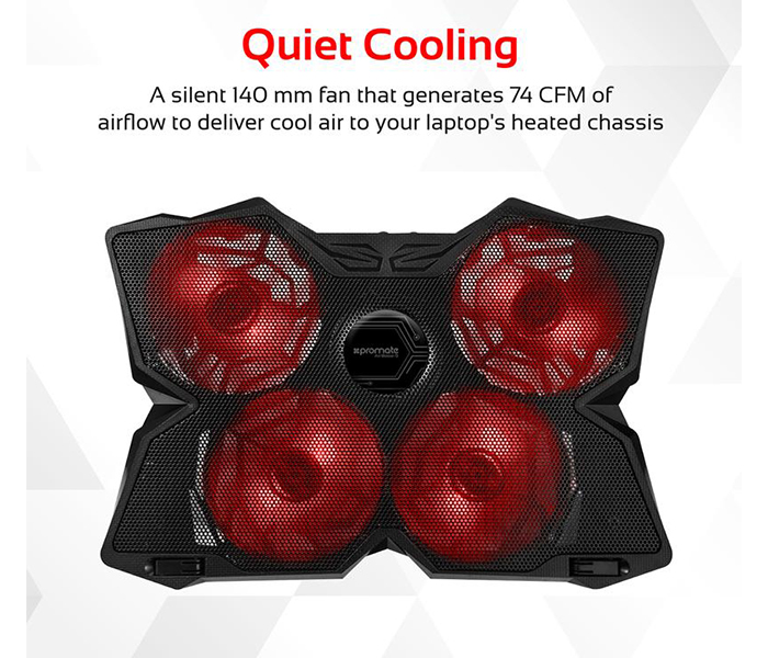 Promate AIRBASE-3 Ergonomic Laptop Cooling Pad with Silent Fan Technology - Black - Zoom Image 2