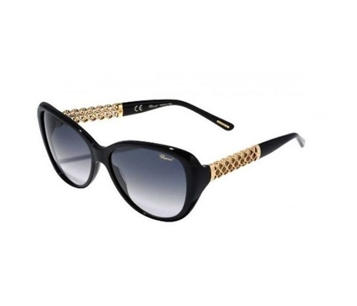 Chopard SCH183S 700F Oval Shiny Black Frame & Grey Mirrored Sunglasses for Women - Zoom Image