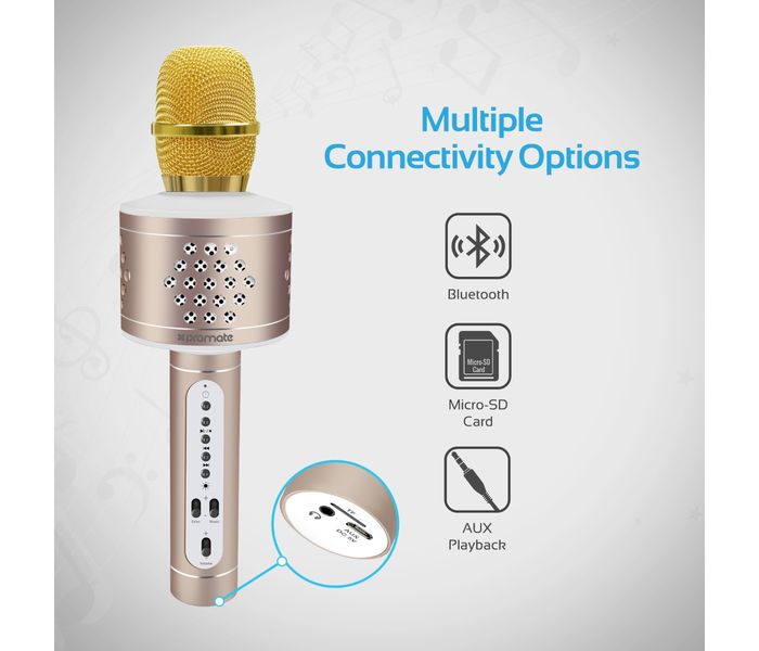 Promate VocalMic-3 Multi Function Wireless Karaoke Microphone with Built in Speaker, Rose Gold - Zoom Image 1