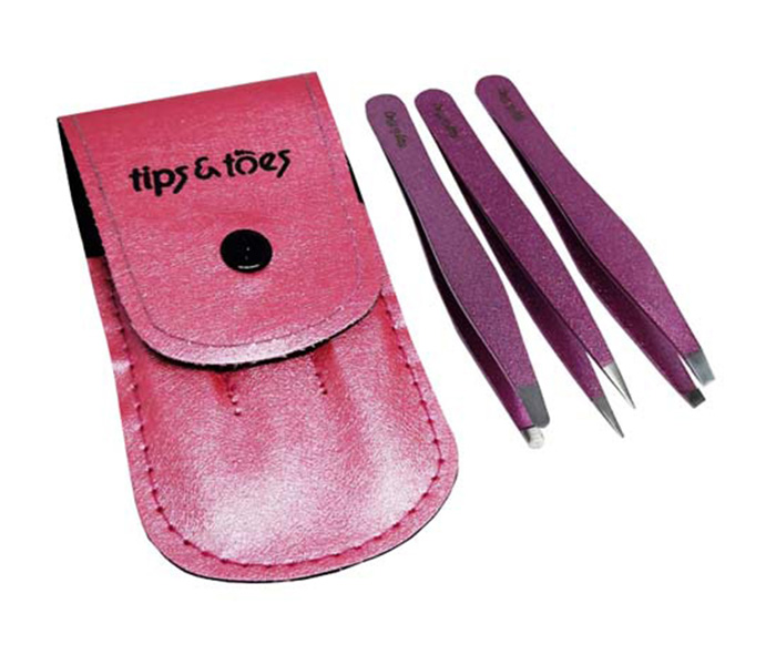 Tips & Toes TT-272PN Tweezer Kit Set of 3 Pieces, Pink - Zoom Image 1