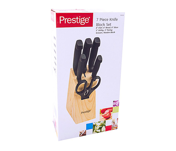 Prestige PR50919 7 Piece Kitchen Knife Set with Wooden Block - Black & Silver - Zoom Image 3