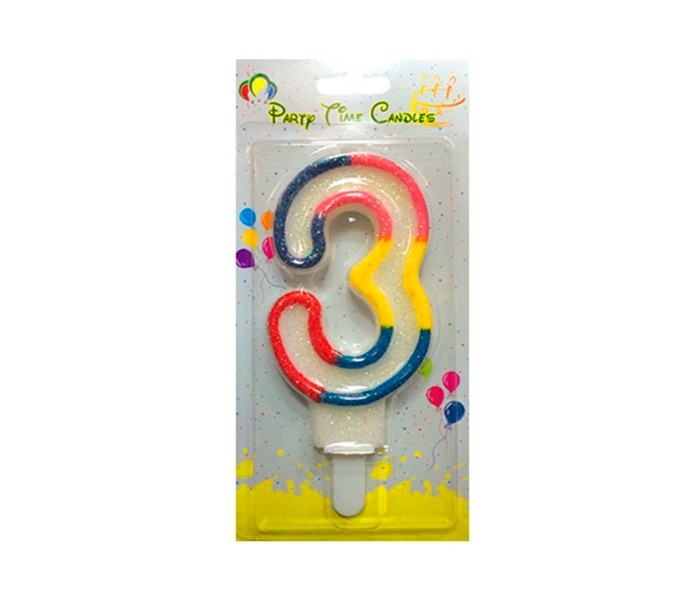 Party Time M098 Number 3 Birthday Candle Multicolor - Zoom Image