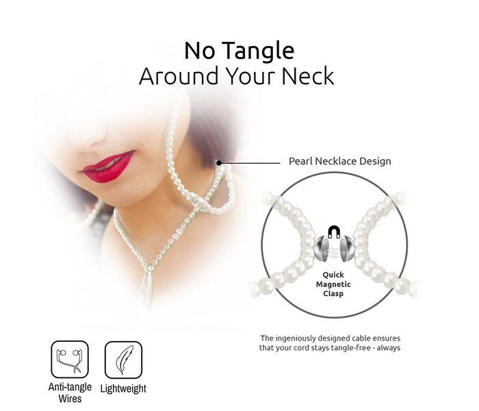 Promate Pearli Necklace Stereo In Ear Headset with Noise Cancelling, White - Zoom Image 3