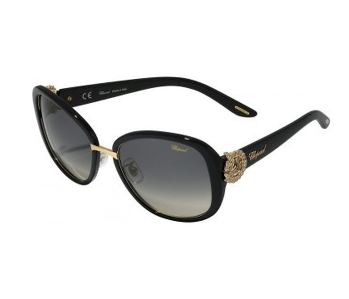 Chopard SCH 186S 0700 Oval Shiny Black Frame & Grey Gradient Mirrored Sunglasses for Women - Zoom Image