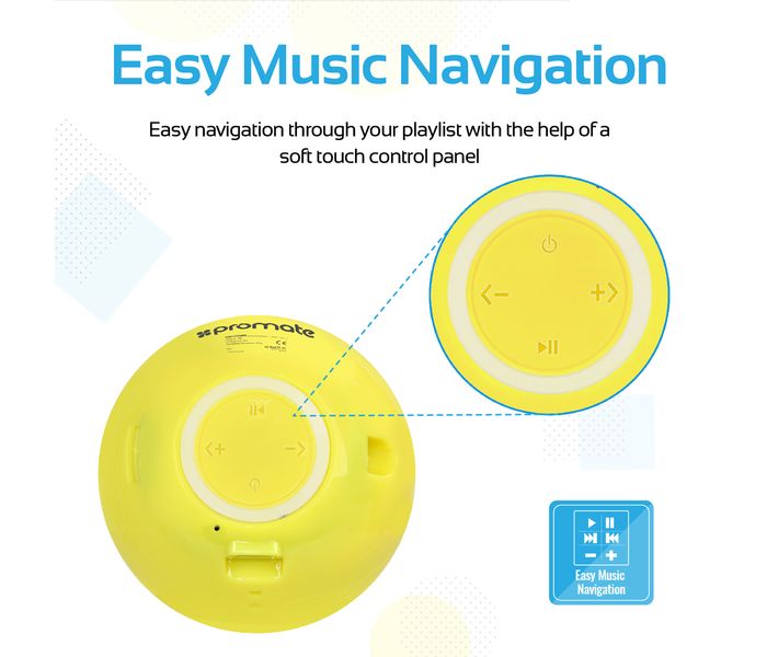 Promate Smiloji Cute Emoji Stereo Sound Wireless Bluetooth Speaker with Built-in Mic - Yellow - Zoom Image 3