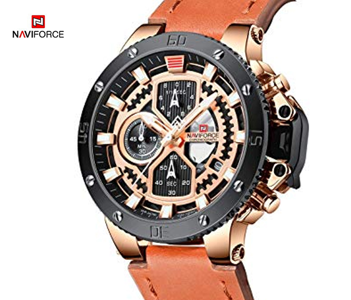 Naviforce 9159 Men Luxury Chronograph Leather Starp Watch - Gold - Zoom Image 1