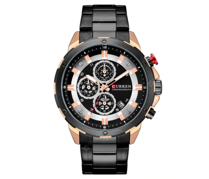 Curren 8323 Stainless Steel Analog Watch For Men Black And Rose Gold - Zoom Image