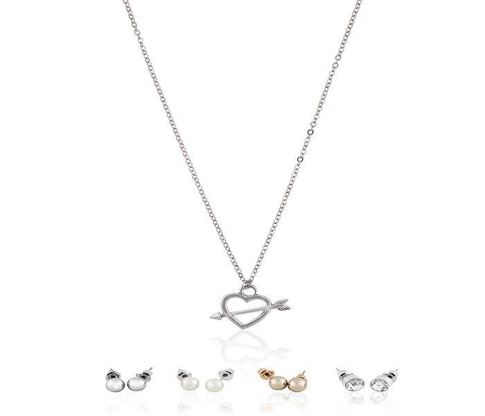 Heart with Arrow Design 31713 Necklace Set Silver 5Pcs - Zoom Image 3