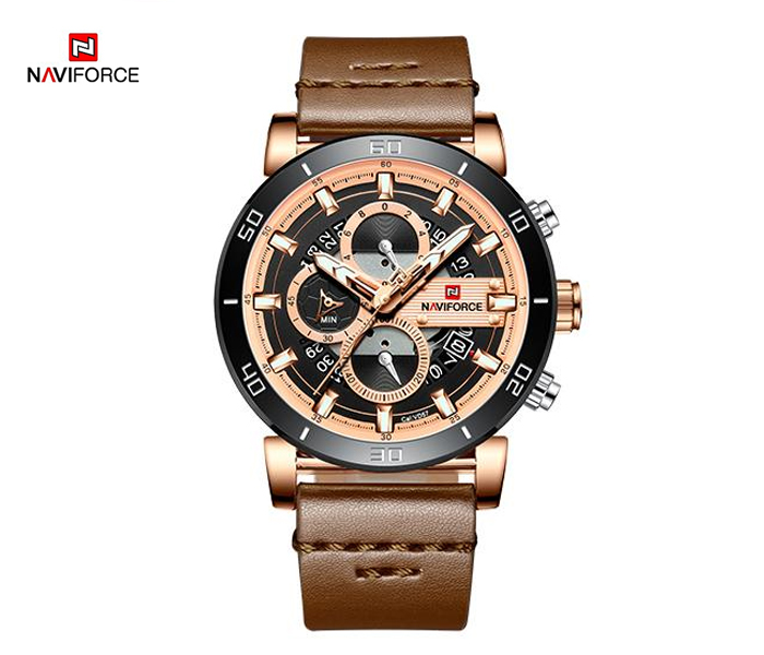 Naviforce 9131 Men Luxury Chronograph Leather Starp Watch - Gold - Zoom Image 3