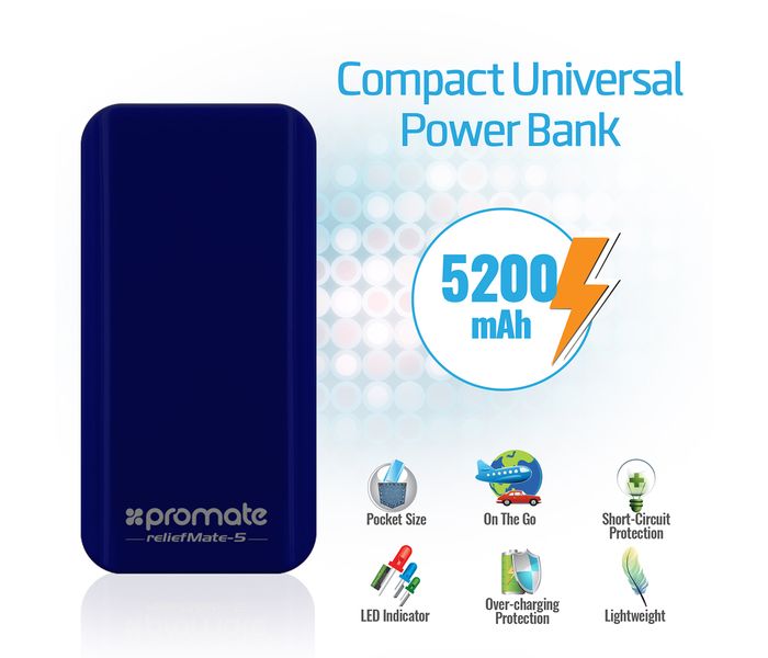 Promate ReliefMate-5 5200 mAh Universal Power Bank, Black - Zoom Image 1