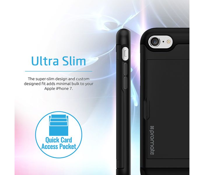 Promate VaultCase-i7 Shockproof Protective iPhone 7 Case with Secure Card Slot, Black - Zoom Image 2