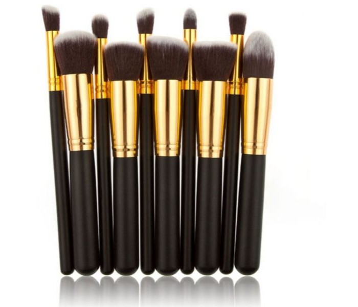 Cosmetic Makeup Beauty Brushes 10 Piece with Leather Case Pouch CM011 Black and Gold - Zoom Image 2