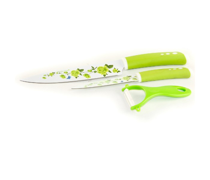 Taqdeer 9312 3 Pieces Knife and Peeler Set White and Green - Zoom Image 1