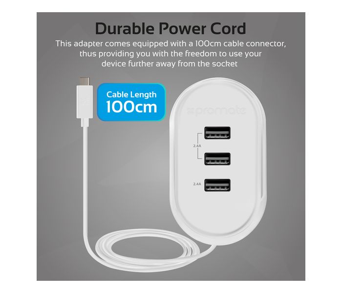 Promate Tonardo-3C.UK Heavy Duty Home Charger with USB Type C Connector, White - Zoom Image 2