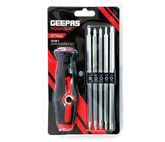 Geepas GT7634 10 In 1 Screwdriver Set Black and Red - Zoom Image 1