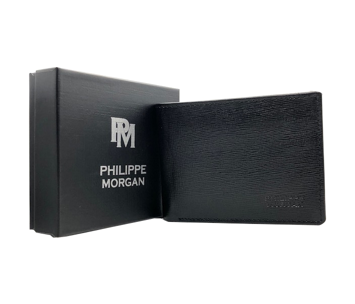 Philippe Morgan PM017 Men Leather Bifold Wallet - Black - Zoom Image 1