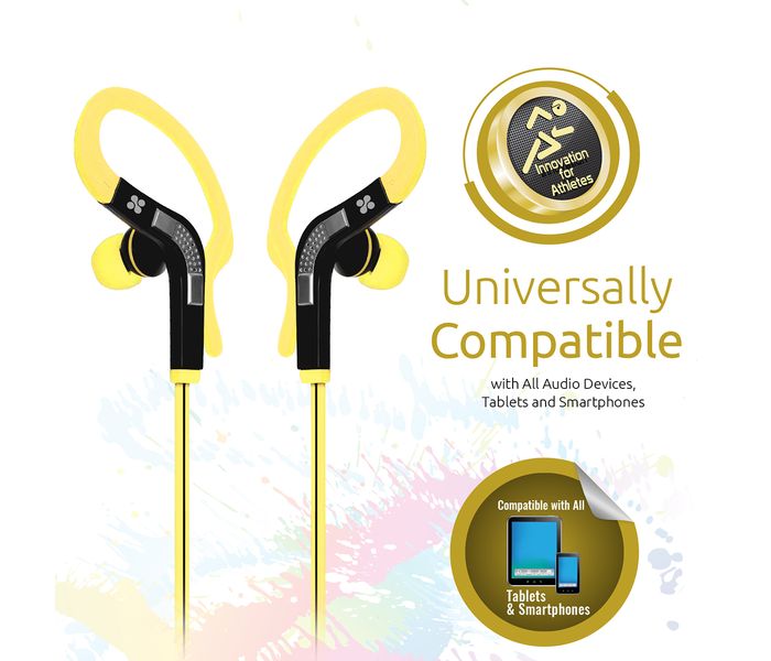 Promate Snazzy Premium In Ear Noise Isolating Sweatproof Earhook Earphone with Copper Cable, Yellow - Zoom Image 4