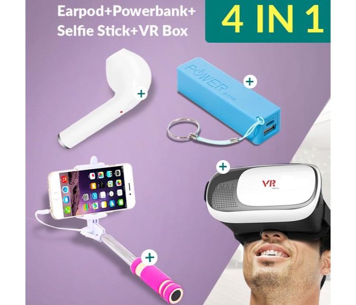 Bundle of VR Box with Wireless Mini Single Earphone, 2600mAh Power Bank and Foldable Selfie Stick VREPS34 Assorted - Zoom Image 4