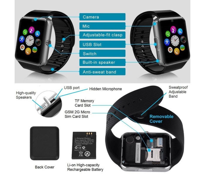 Sporty Bluetooth Smart Watch Phone with Camera, Memory Card and Sim Card Slot Y600 Multicolor - Zoom Image 2