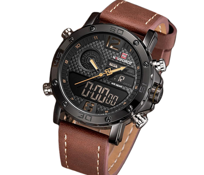 Naviforce 9134 Men Analog-Digital Leather Starp Watch - Brown - Zoom Image 4