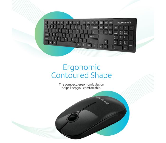 Promate Keymate-2 2.4Ghz Ultra-Slim Arabic Wireless Keyboard and Mouse, Black - Zoom Image 3