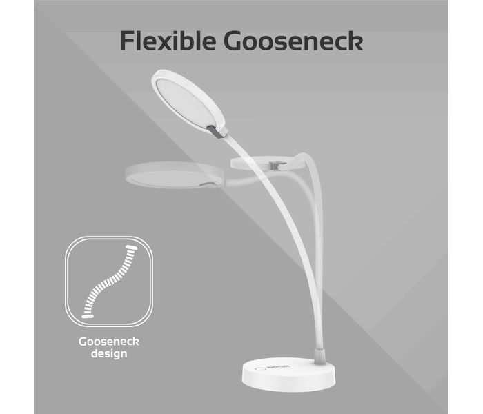 Promate LumiFlex-2 LED Desk Lamp with Built-in 4000mAh Power Bank & Mobile Charging Hub, White - Zoom Image 2