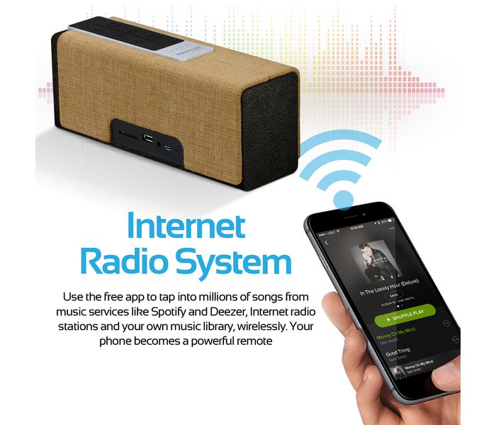 Promate Streambox-L Portable Fabric Wireless Speaker with Internet Radio - Beige - Zoom Image 3