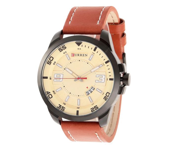 Curren 8213 Casual Date Display Quartz Watch For Men Brown and Gold - Zoom Image 1