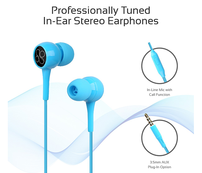 Promate Bent Dynamic In Ear Stereo Wired Earphone with Mic - Blue - Zoom Image 1