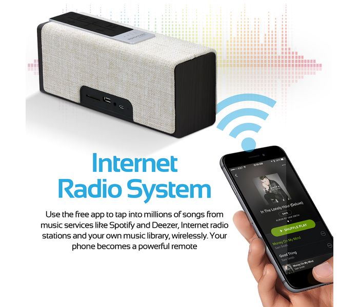 Promate Streambox-L Portable Fabric Wireless Speaker with Internet Radio - Cream - Zoom Image 3