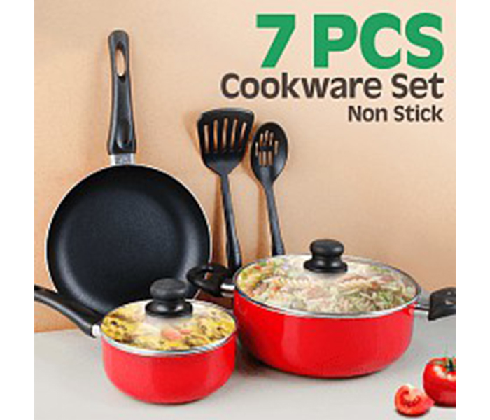 Royalford RF8248 7 Pieces Caliber Non-Stick Cookware Set - Red - Zoom Image 1