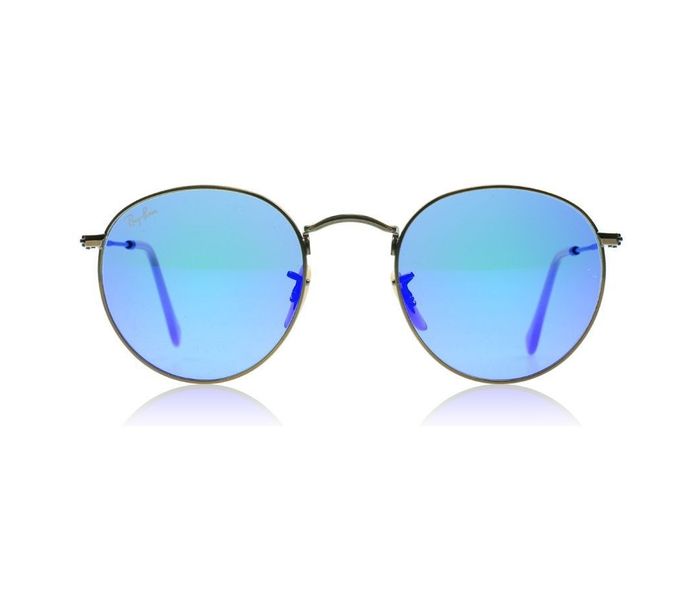 Ray-Ban RB3447 16768 50 Round Brushed Bronze Frame & Grey Blue Mirror Mirrored Sunglasses for Unisex - Zoom Image 2