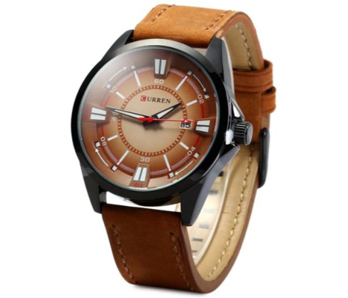 Curren 8155 Leather Strap Quartz Analog Watch For Men Brown - Zoom Image