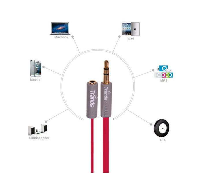 Trands TR-CA48243 Aux 3.5 mm Male to Female Cable - Red - Zoom Image 3