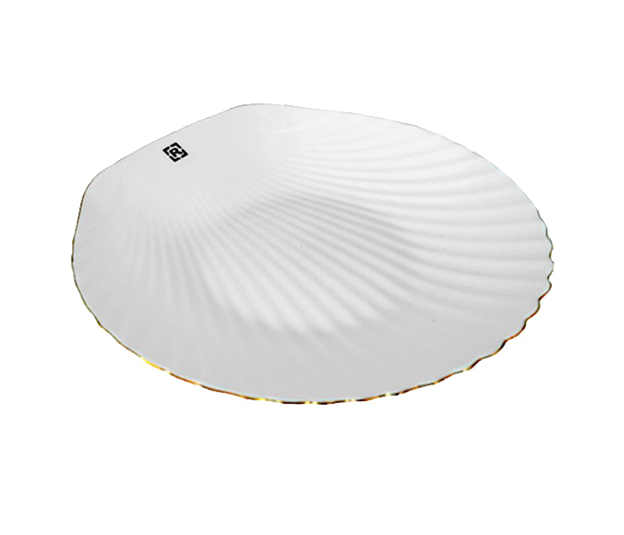 Royalford RF8843 7-inch Opal Ware Shell Golden Rim Dinner Plate - White & Gold - Zoom Image