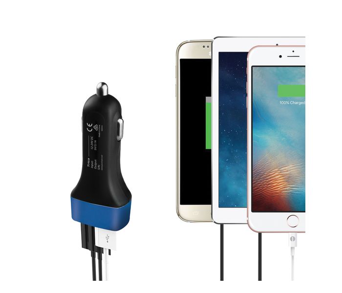 Promate Trica Ultra Fast Lightweight Universal Car Charger with 3 Port USB, Blue - Zoom Image 3