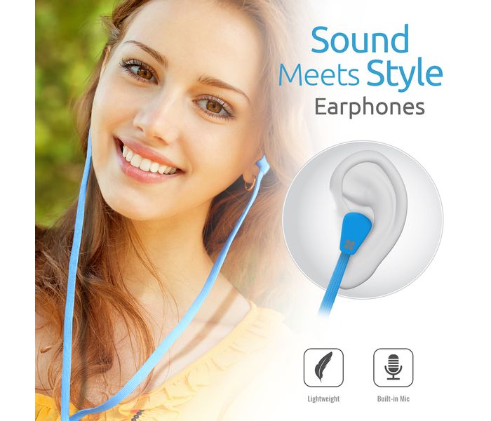 Promate Lacey Flat Trendy Tangle Free Lace Design Headphones with Built-in Microphone, Blue - Zoom Image 2