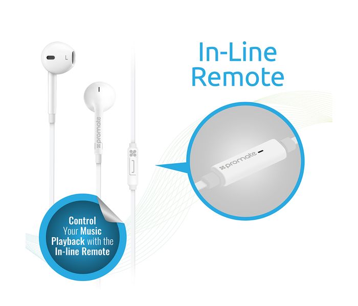 Promate Gearpod-IS Universal Ergonomic In Ear Stereo Earphone with Microphone, White - Zoom Image 2