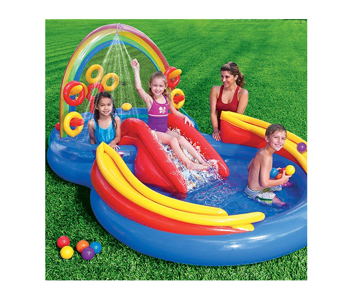 Intex ZX-57453 297 x 193 x 135CM Inflatable Kids Rainbow Ring Water Play Centre - Zoom Image 2