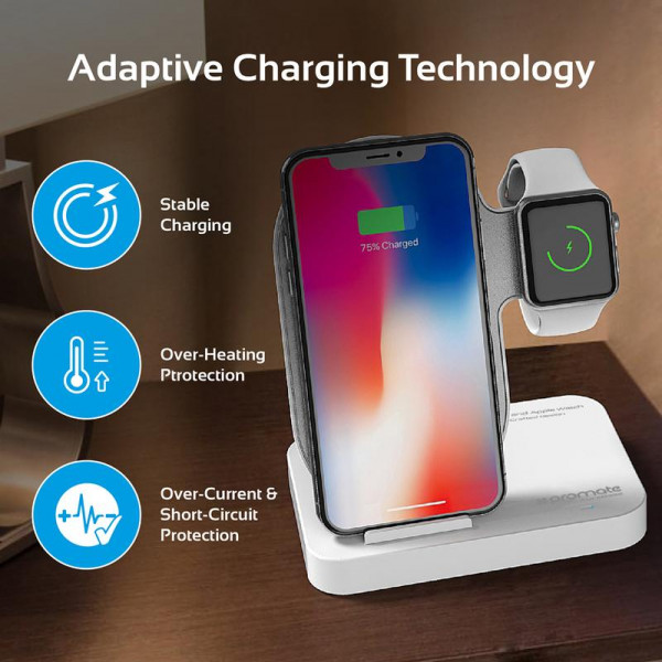 Promate AuraBase Fast Wireless Charging Stand with Anti Slip Surface, White - Zoom Image 6